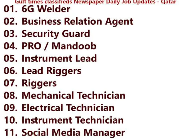 Gulf Times Classifieds Job Vacancies Qatar - 01 February 2024