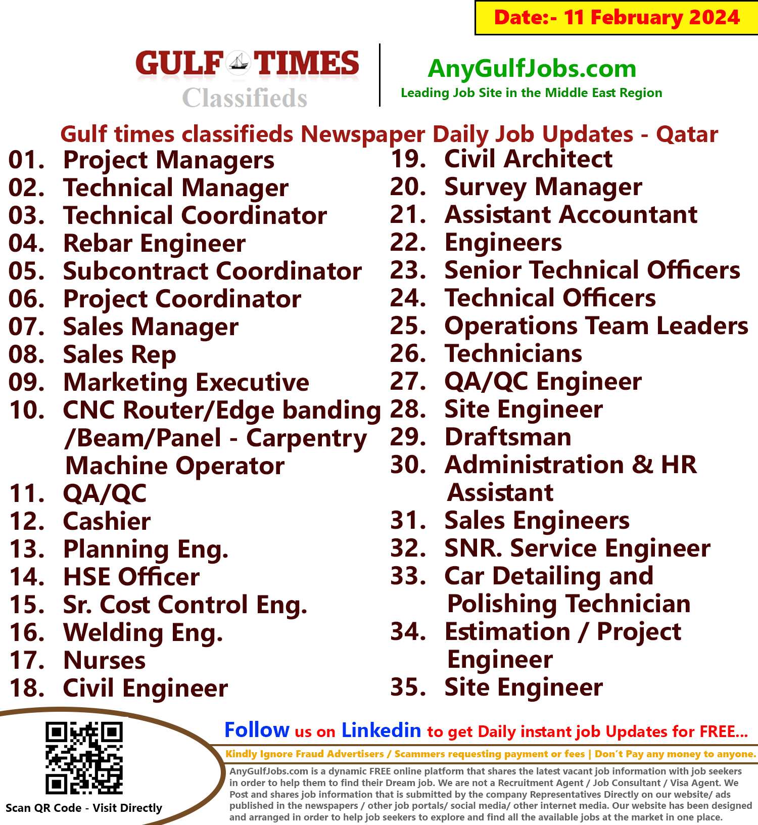 Gulf Times Classifieds Job Vacancies Qatar - 11 February 2024
