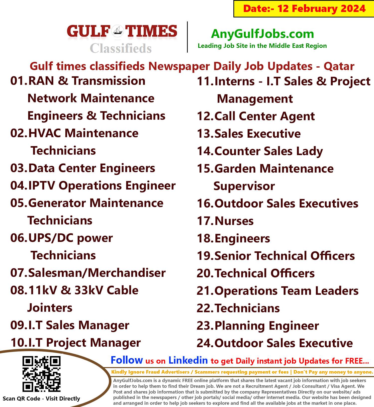 Gulf Times Classifieds Job Vacancies Qatar - 12 February 2024