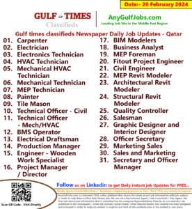 Gulf Times Classifieds Job Vacancies Qatar - 20 February 2024