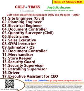 Gulf Times Classifieds Job Vacancies Qatar - 27 February 2024