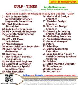 Gulf Times Classifieds Job Vacancies Qatar - 28 February 2024