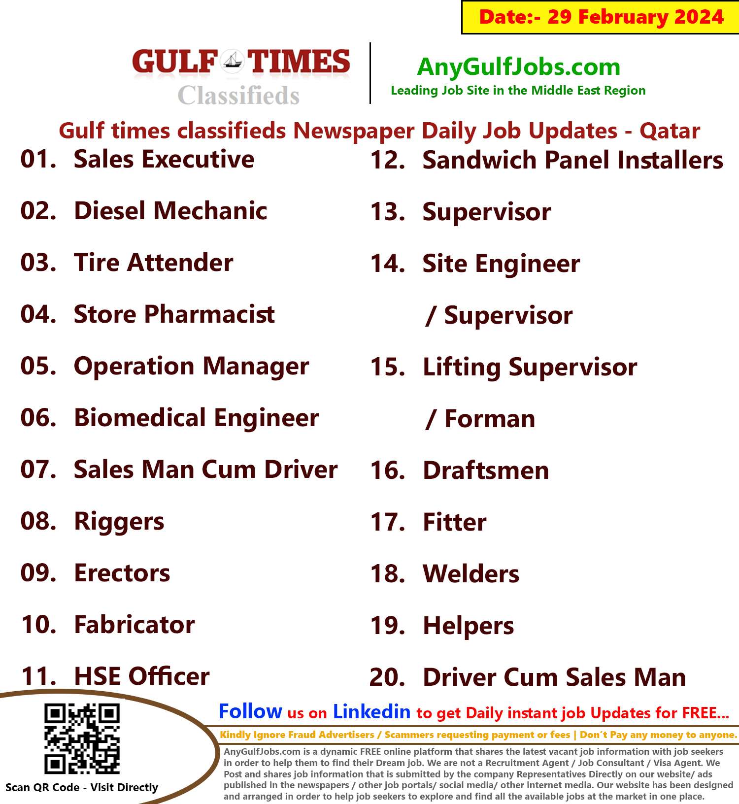 Gulf Times Classifieds Job Vacancies Qatar - 29 February 2024