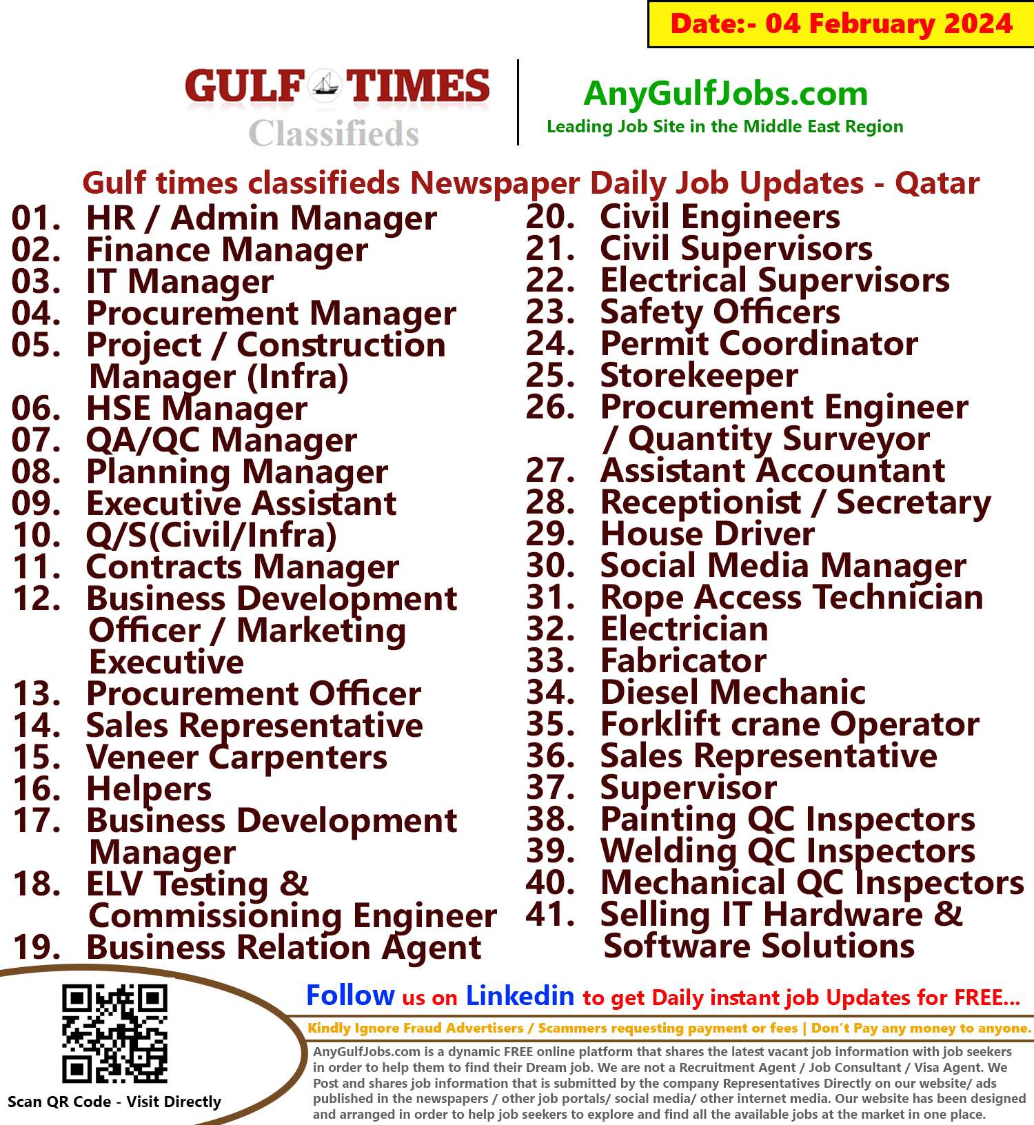 Gulf Times Classifieds Job Vacancies Qatar - 04 February 2024