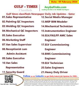 Gulf Times Classifieds Job Vacancies Qatar - 05 February 2024