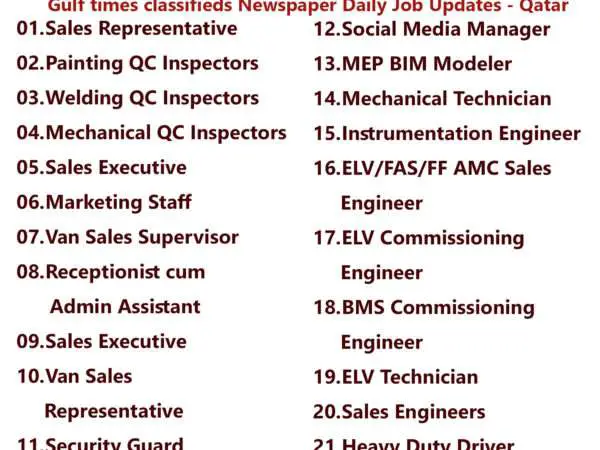 Gulf Times Classifieds Job Vacancies Qatar - 05 February 2024