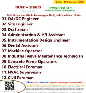 Gulf Times Classifieds Job Vacancies Qatar - 08 February 2024