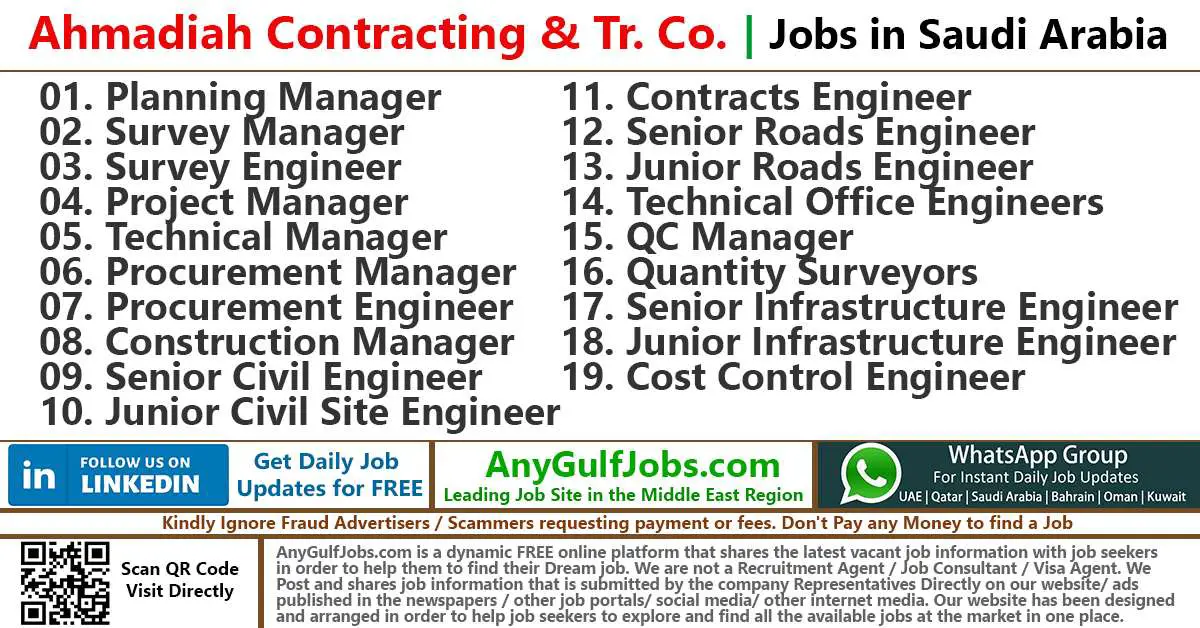 Ahmadiah Contracting & Tr. Co. Jobs | Careers - Saudi Arabia