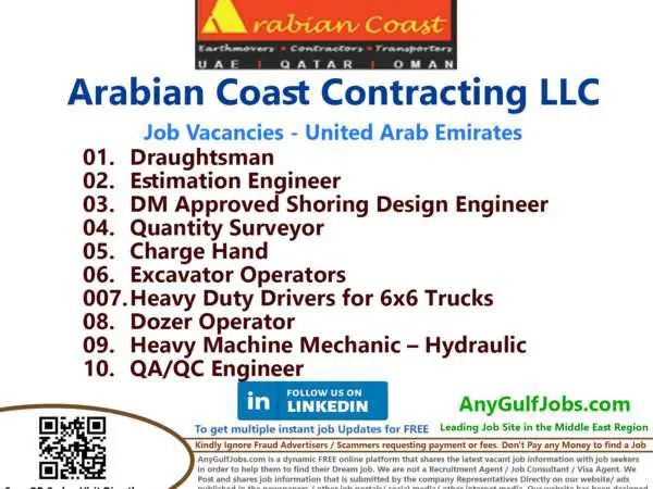 List of Arabian Coast Contracting LLC Jobs - United Arab Emirates