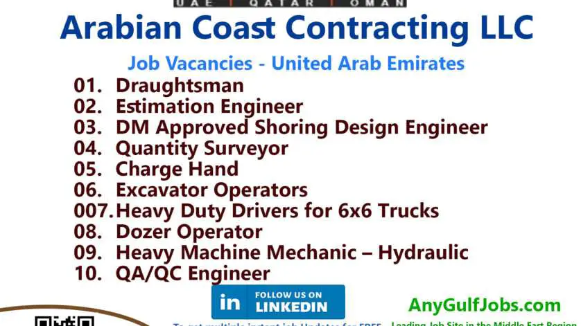 List of Arabian Coast Contracting LLC Jobs - United Arab Emirates