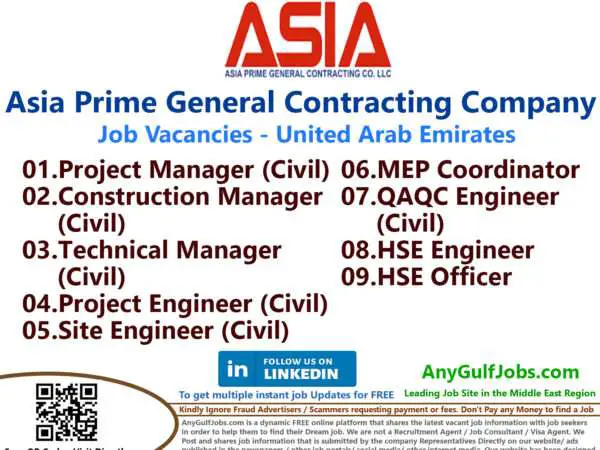 Asia Prime General Contracting Company Jobs | Careers - United Arab Emirates