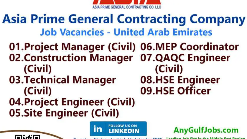 Asia Prime General Contracting Company Jobs | Careers - United Arab Emirates