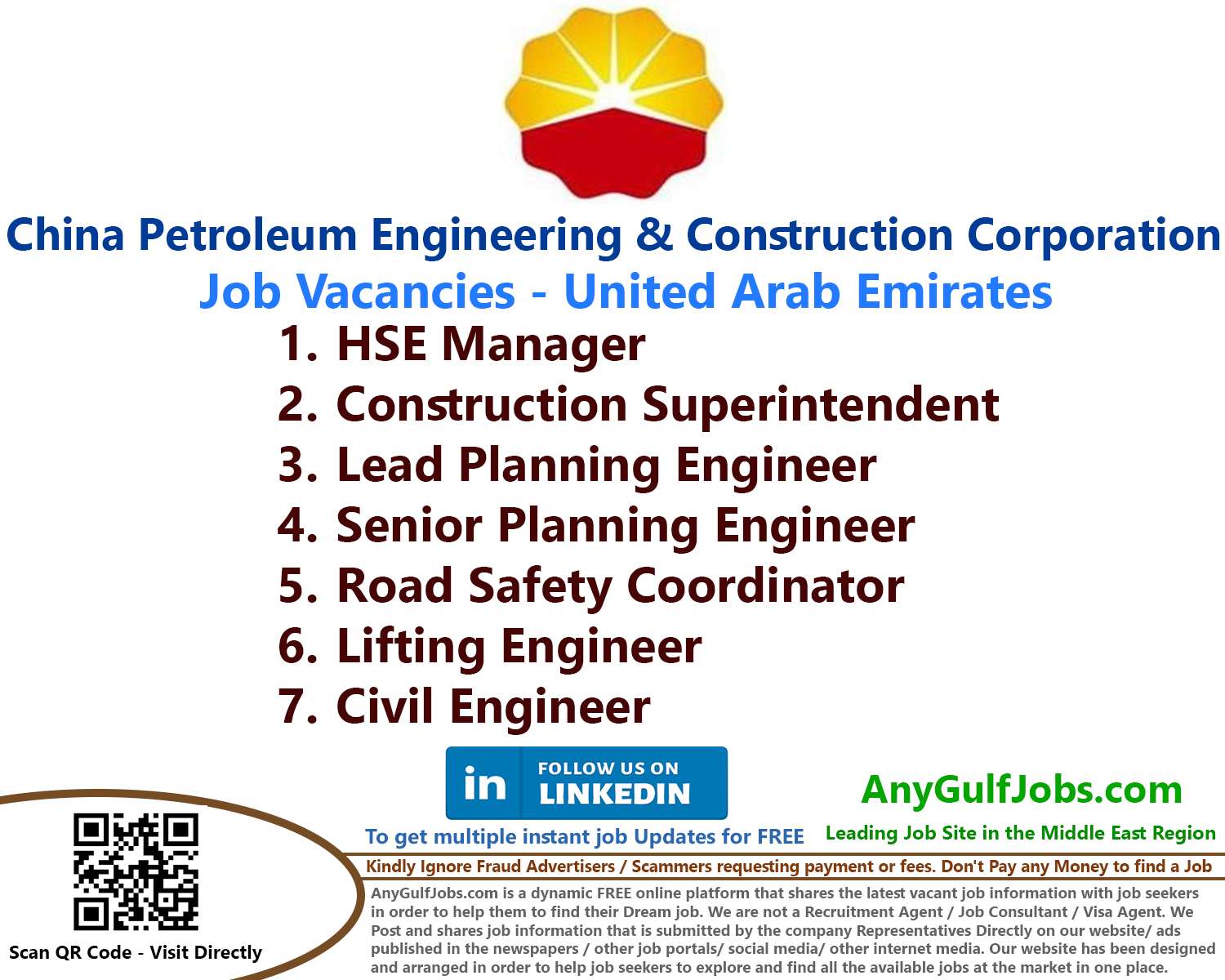List of China Petroleum Engineering & Construction Corporation (CPECC) Jobs - United Arab Emirates