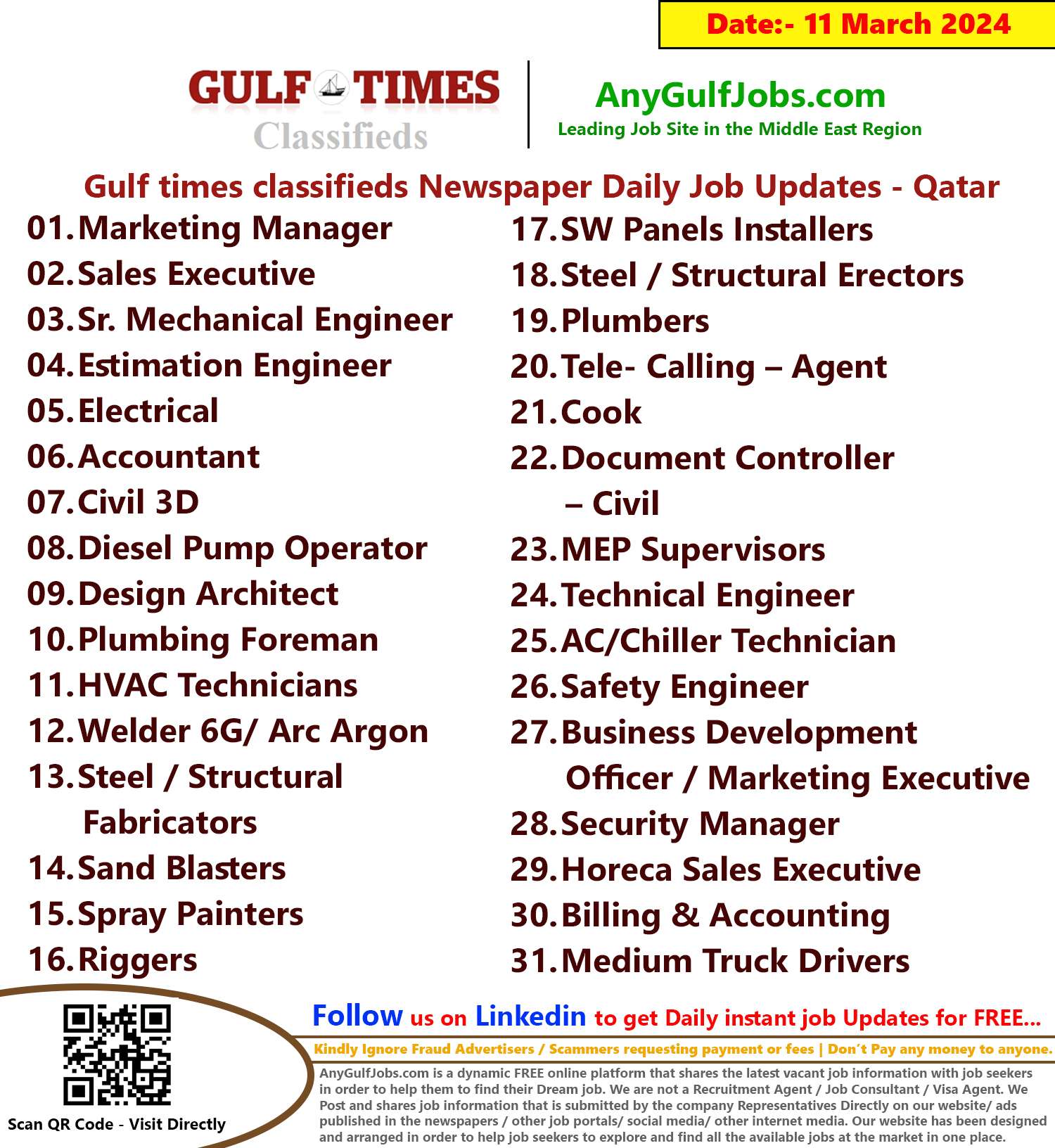 Gulf Times Classifieds Job Vacancies Qatar - 11 March 2024