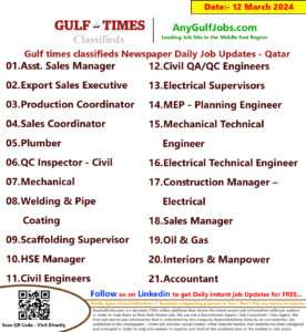 Gulf Times Classifieds Job Vacancies Qatar - 12 March 2024