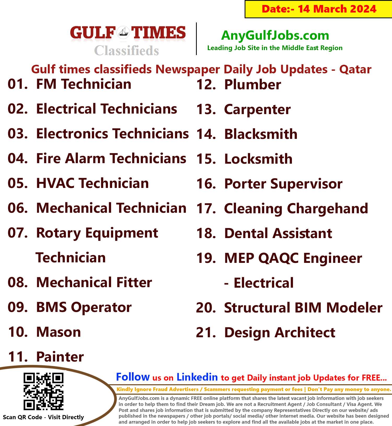 Gulf Times Classifieds Job Vacancies Qatar - 14 March 2024