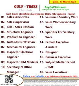 Gulf Times Classifieds Job Vacancies Qatar - 17 March 2024