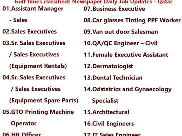 Gulf Times Classifieds Job Vacancies Qatar - 18 March 2024