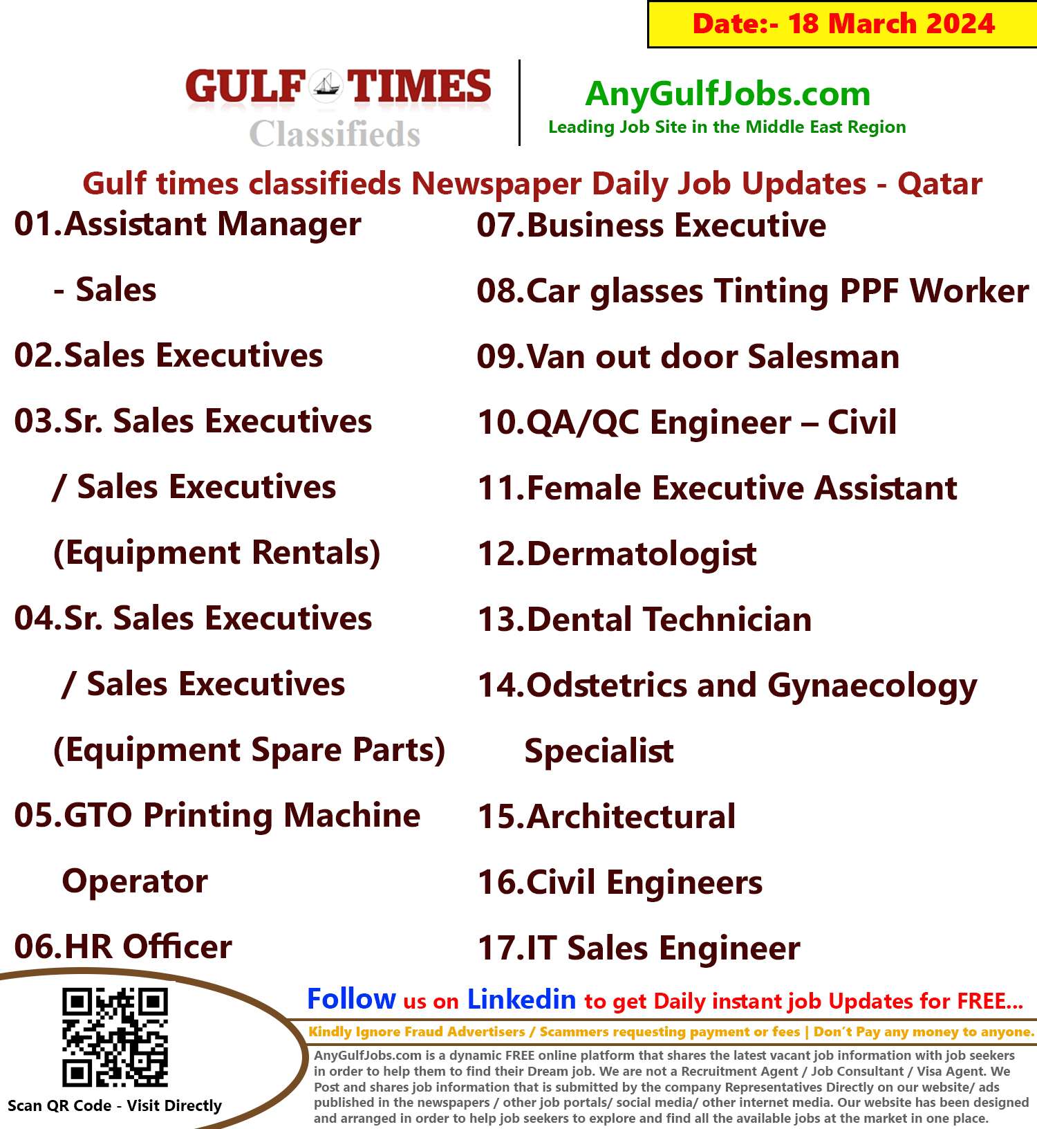 Gulf Times Classifieds Job Vacancies Qatar - 18 March 2024