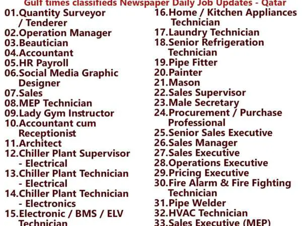 Gulf Times Classifieds Job Vacancies Qatar - 24 March 2024