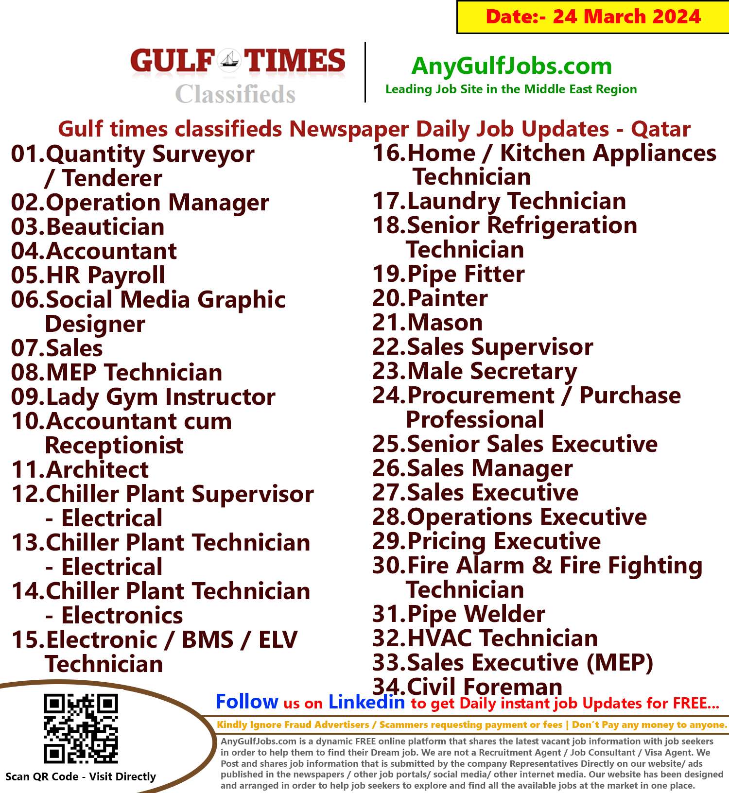 Gulf Times Classifieds Job Vacancies Qatar - 24 March 2024