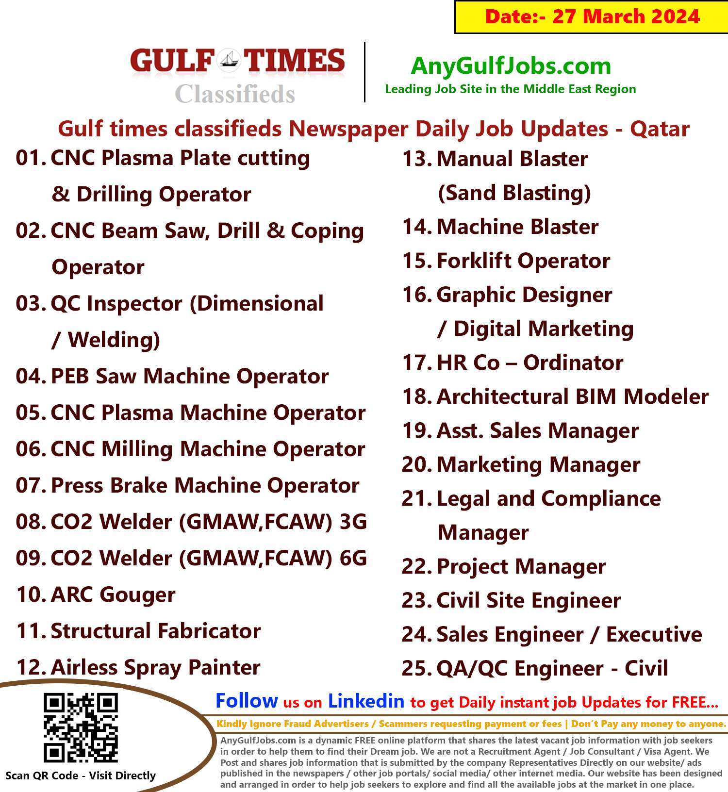 Gulf Times Classifieds Job Vacancies Qatar - 27 March 2024