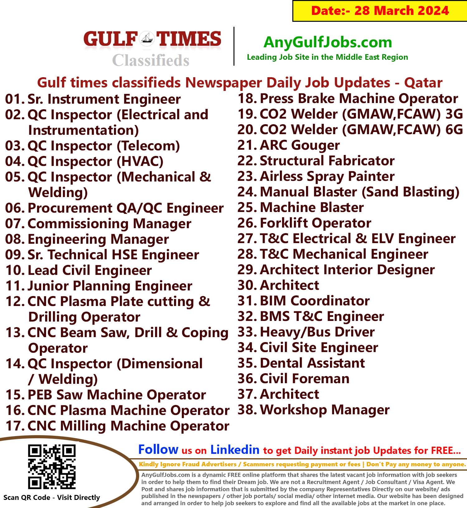 Gulf Times Classifieds Job Vacancies Qatar - 28 March 2024