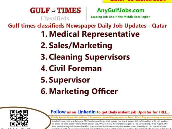 Gulf Times Classifieds Job Vacancies Qatar - 05 March 2024