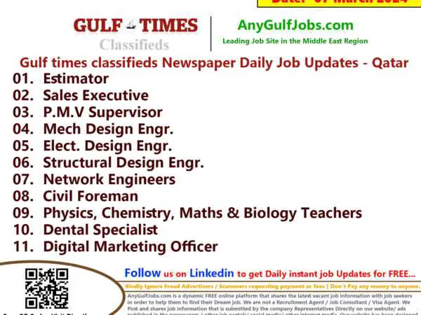 Gulf Times Classifieds Job Vacancies Qatar - 07 March 2024