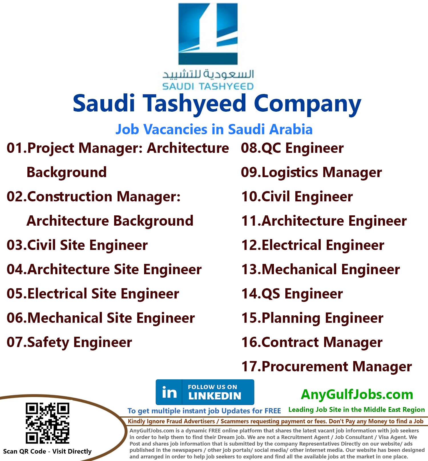 List of Saudi Tashyeed Company Jobs - Saudi Arabia