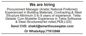 9 6 Gulf Times Classified Jobs - 23 April 2024