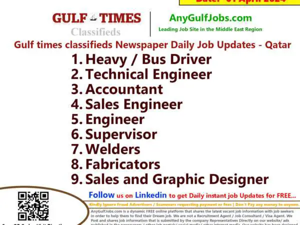 Gulf Times Classifieds Job Vacancies Qatar - 01 April 2024