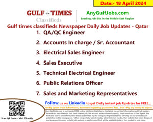 Gulf Times Classifieds Job Vacancies Qatar - 18 April 2024