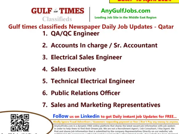Gulf Times Classifieds Job Vacancies Qatar - 18 April 2024