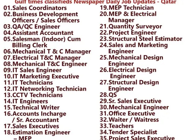 Gulf Times Classifieds Job Vacancies Qatar - 21 April 2024