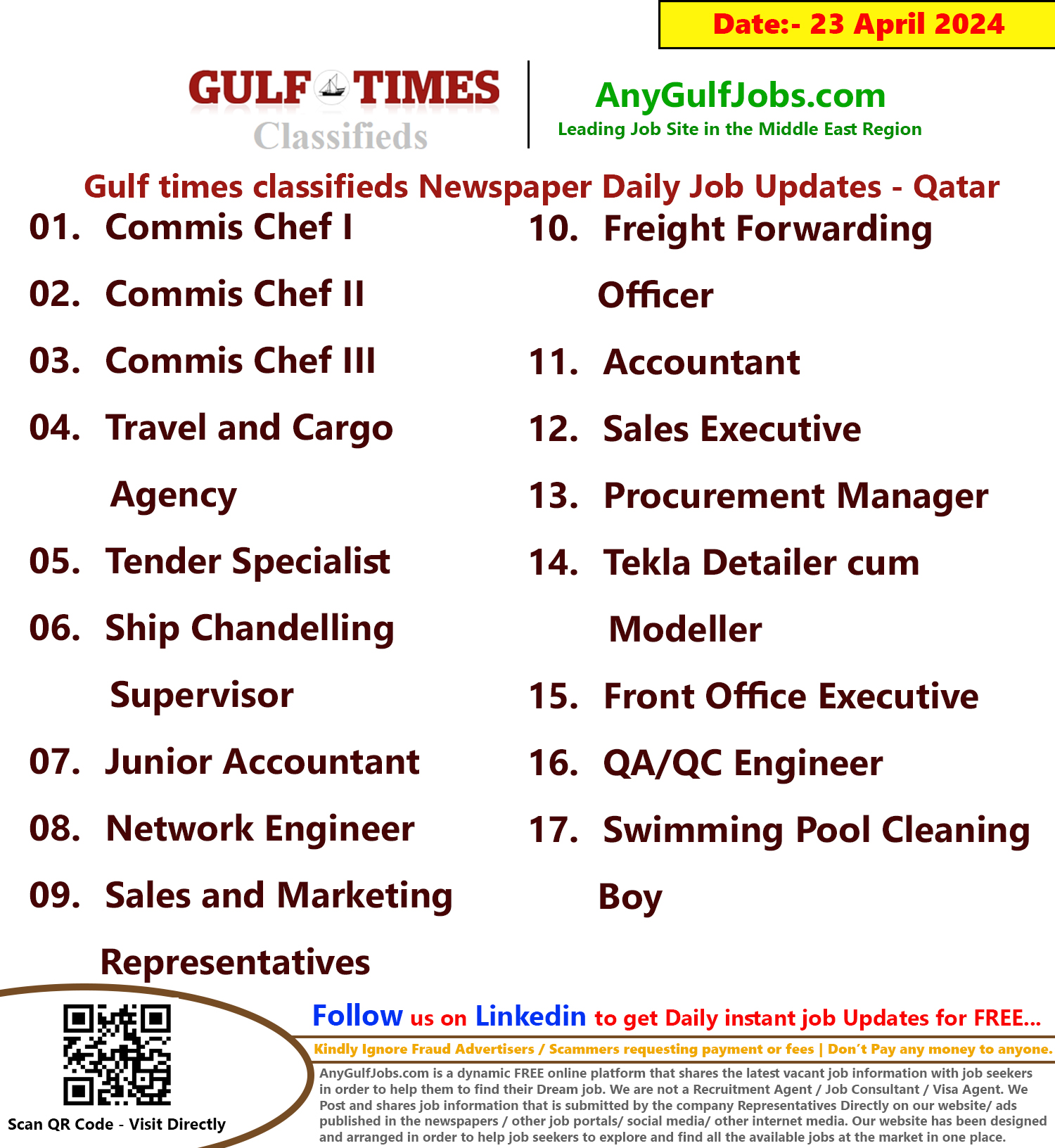 Gulf Times Classifieds Job Vacancies Qatar - 23 April 2024