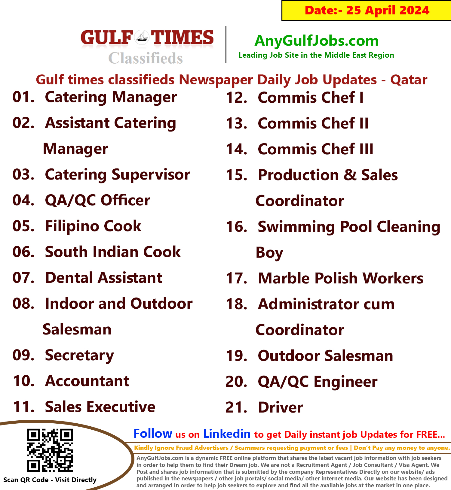 Gulf Times Classifieds Job Vacancies Qatar - 25 April 2024