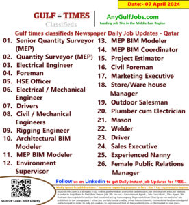 Gulf Times Classifieds Job Vacancies Qatar - 07 April 2024