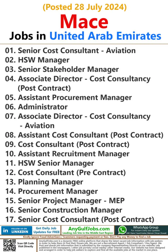 Mace Jobs Careers United Arab Emirates 2024