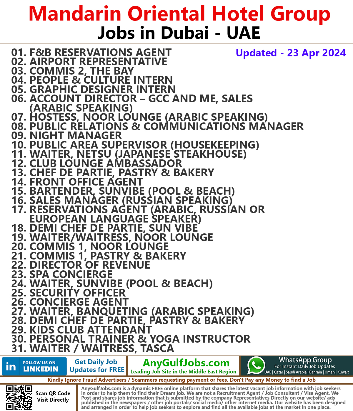 Mandarin Oriental Hotel Group Jobs in Dubai - UAE