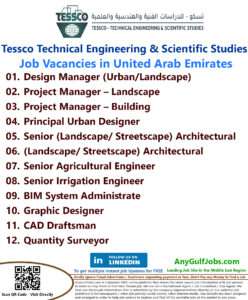 List of  Tessco Technical Engineering & Scientific Studies Jobs - United Arab Emirates