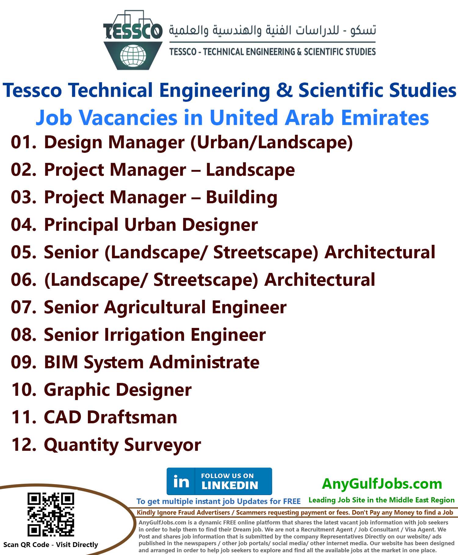 List of  Tessco Technical Engineering & Scientific Studies Jobs - United Arab Emirates