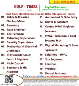 Gulf Times Classifieds Job Vacancies Qatar - 02 May 2024