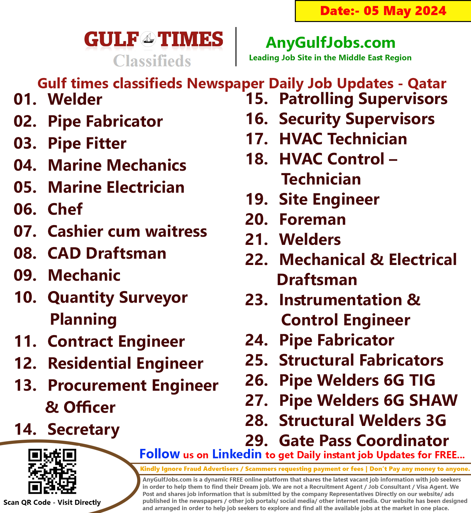 Gulf Times Classifieds Job Vacancies Qatar - 05 May 2024