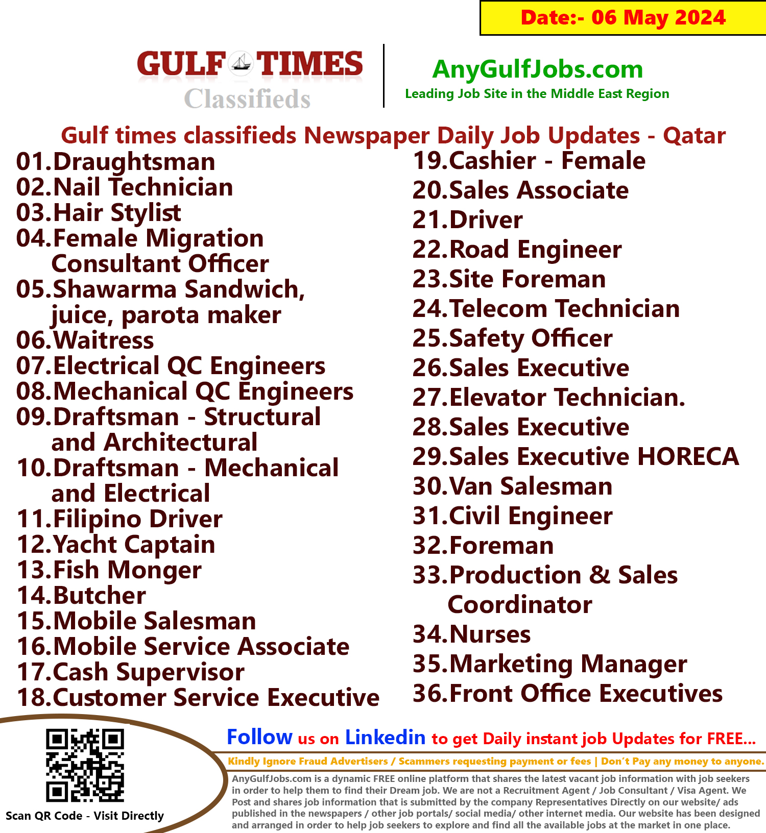 Gulf Times Classifieds Job Vacancies Qatar - 06 May 2024