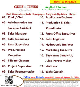 Gulf Times Classifieds Job Vacancies Qatar - 07 May 2024
