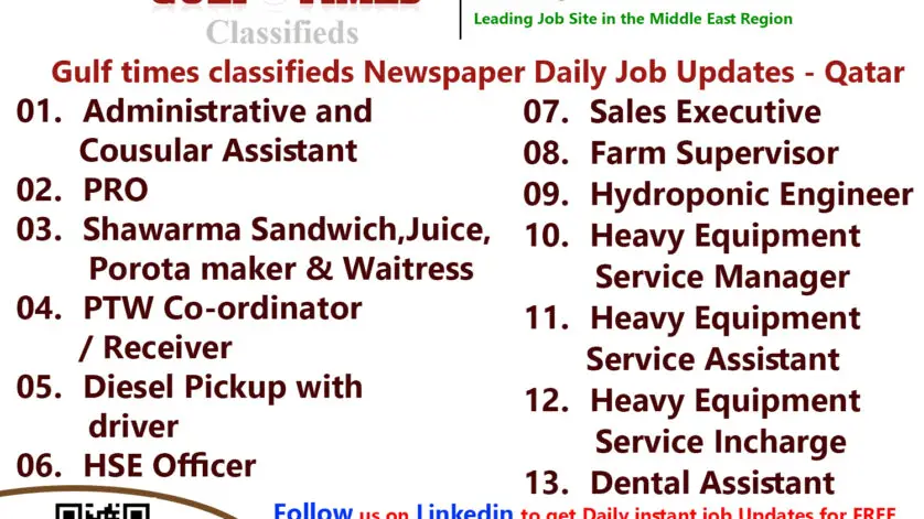 Gulf Times Classifieds Job Vacancies Qatar - 09 May 2024