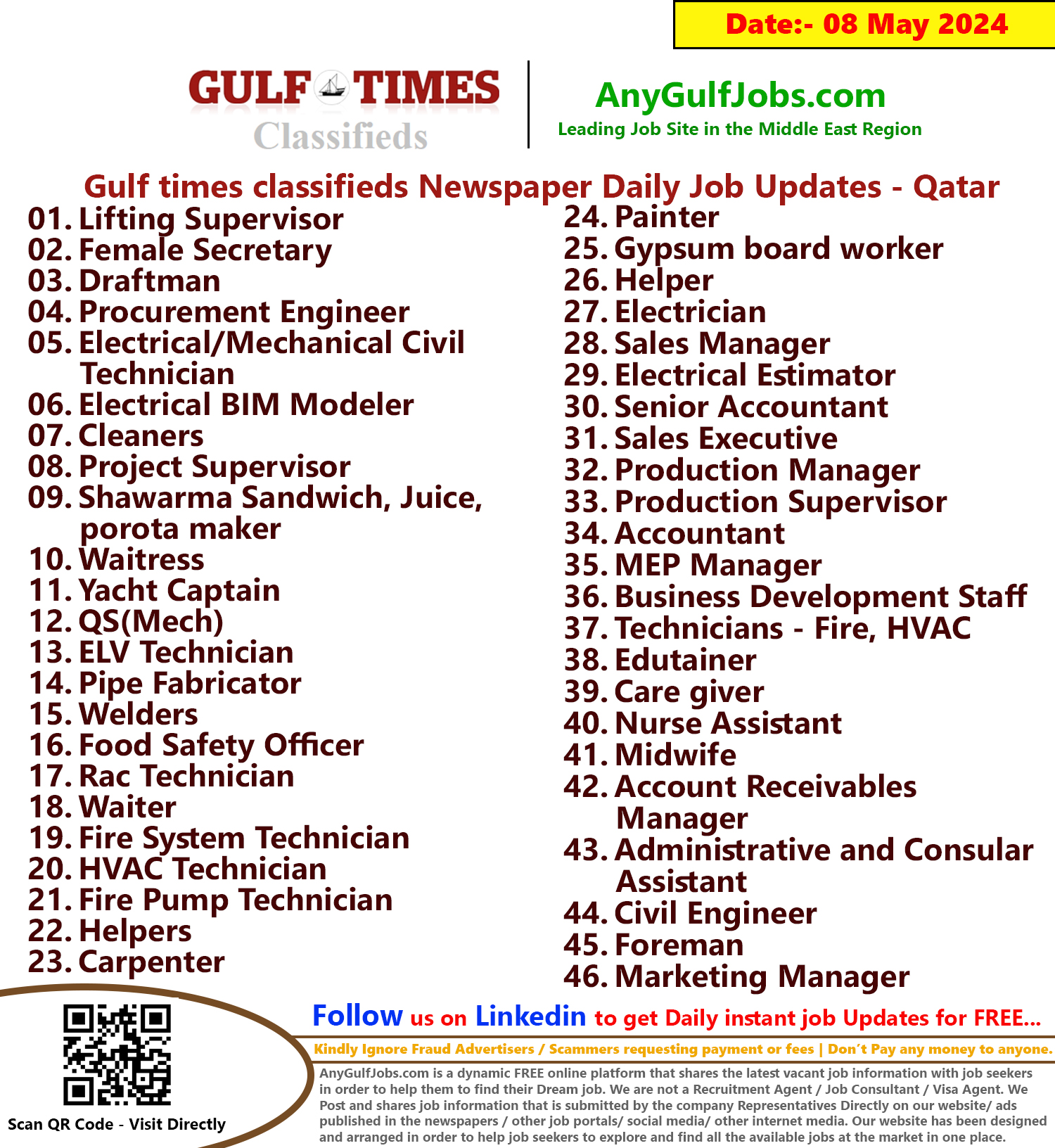 Gulf Times Classifieds Job Vacancies Qatar - 08 May 2024