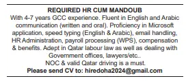 9 Gulf Times Classified Jobs - 02 June 2024