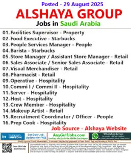 Alshaya Group Job Vacancies - Kingdom of Saudi Arabia (KSA)
